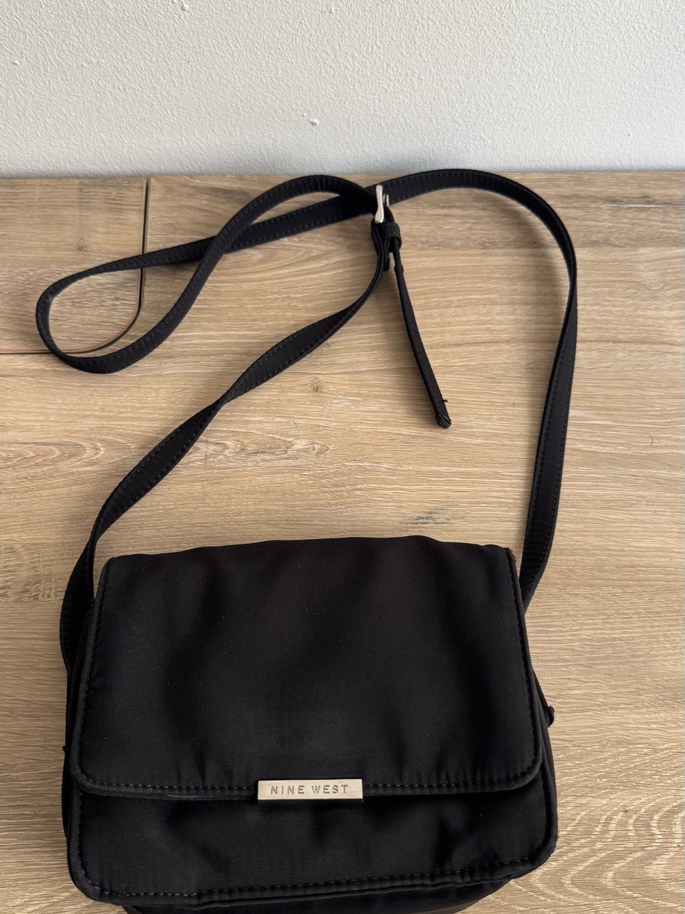 Nine West Black Nylon Crossbody small Bag with Logo Plate